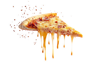 Pepperoni Pizza Slice isolated. A hot and cheesy pepperoni pizza slice with melted mozzarella and dripping sauce, creating a mouthwatering visual. AI generated..
