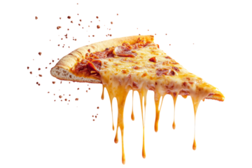 Pepperoni Pizza Slice isolated. A hot and cheesy pepperoni pizza slice with melted mozzarella and dripping sauce, creating a mouthwatering visual. AI generated..