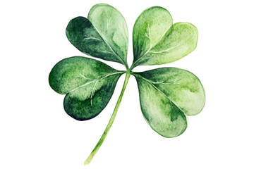Watercolor Four-Leaf Clover, symbol of luck and fortune, beautifully painted with a botanical style. Isolated. AI generated.  .