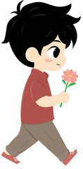 The boy gave a gift of a bouquet of flowers sweet love valentine character cartoon cute illustration design