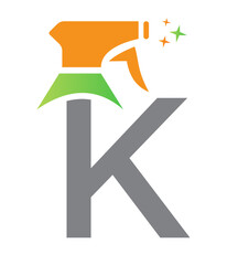 Initial Letter K House Cleaning Logo Concept With Hygiene Sprays Symbol