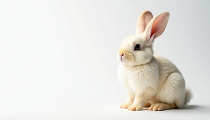 Obraz premium Fluffy Easter bunny against pure white chick background, holiday, bunny