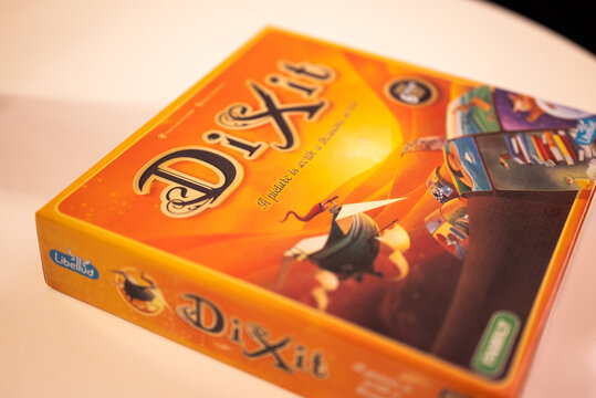 Stockholm, Sweden - August 31, 2024: Dixit board game box, famous social board game to test creativity, education and literacy