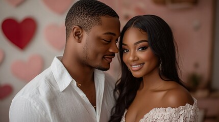 Portrait of black lovers on Valentine background