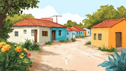 Illustration of a small beautiful village in India concept