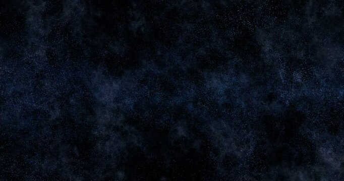 Space background 4K video. Dark colors. Camera is flying through the dark blue colored nebula. The stars are everywhere around. Looped video.	
