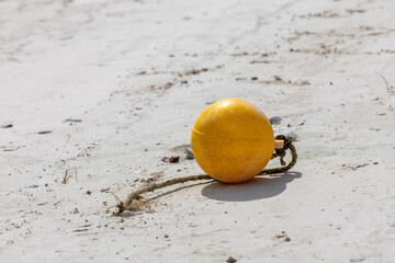 DRIFT GARBAGE , BUOY ON A CARIBBEAN BEACH, HOLBOX, MEXICO