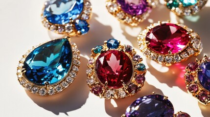 A collection of earrings with various gemstones and gold accents.