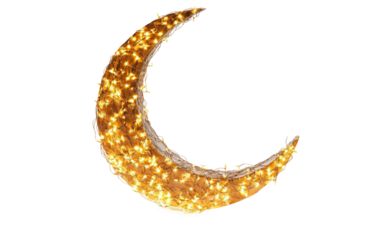 A Radiant Crescent Moon Made from Fairy Lights Casting a Soft Celestial Glow Isolated on Transparent Background.