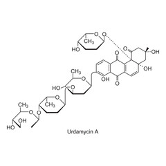 Urdamycin A skeletal structure.Anthraquinone Antibiotic compound schematic illustration. Simple diagram, chemical structure.