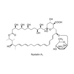 Nystatin A1 skeletal structure.Polyene Antibiotic compound schematic illustration. Simple diagram, chemical structure.