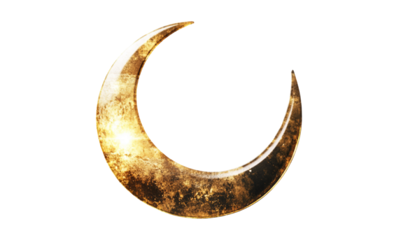 A Celestial Crescent Moon Illuminated by the Radiance of Silver and Gold Glitter Isolated on Transparent Background. - Powered by Adobe
