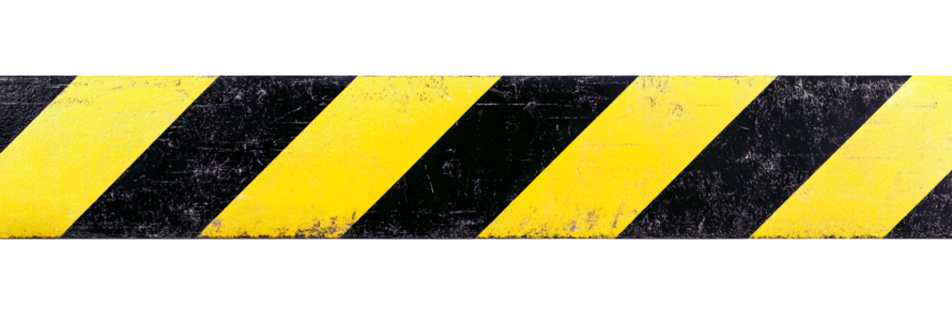 Horizontal black and yellow caution tape isolated on transparent background - Powered by Adobe
