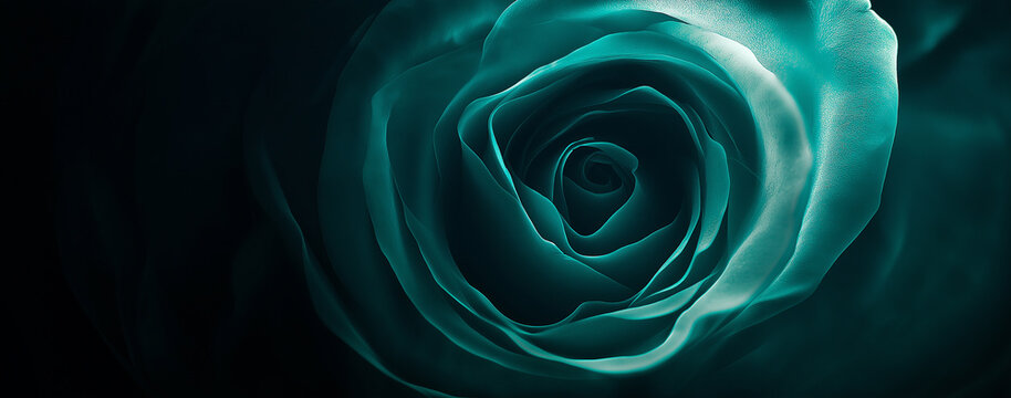 A close-up of the aurora borealis in dark blue and teal, featuring a blurred effect that forms an abstract background. Soft light rays create gentle curves on the black canvas, giving the scene a drea