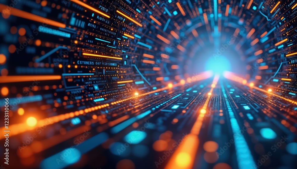 Poster abstract image of glowing tech network. data streams, circuits symbolize future tech. futuristic des
