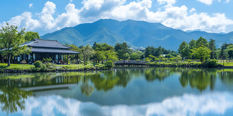 Lake Reflecting Surrounding Mountains in Tranquil Landscape