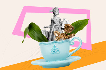 3d sketch poster trend collage image of happy duchess girl hold bags black friday shopping herbal...