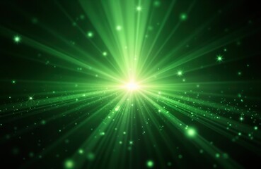 Fototapeta premium Abstract bright green light effect with sparkling rays. Radiating light beams create glowing pattern. Design for various uses. Abstract design. Glowing rays exploding outwards. Sparkling effect.