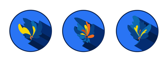 Flower logo with shadows. Beautiful stylized floral ornament. Flower symbol in yellow and blue colors.