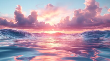 Fototapeta premium Peaceful water ripples a still surface under a gradient of pastel pink and blue sky A calming atmosphere ideal for promoting wellness beauty and eco conscious lifestyle brands with space for text
