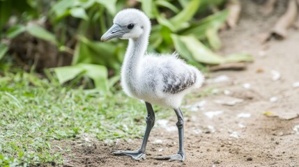 Obraz premium Adorable young flamingo chick walking outdoors in natural habitat