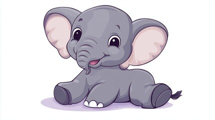 Naklejka premium Cute cartoon baby elephant with big ears sitting on white background