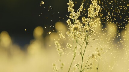 Obraz premium Delicate wildflowers and floating pollen in warm sunlight