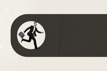 Template sketch image composite artwork collage of element geometric businessman young guy run...