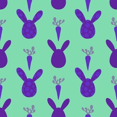 Easter eggs seamless rabbits and carrots pattern for wrapping paper and fabrics and linens and kids clothes print and spring party accessories