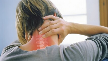 A person with neck pain or neck tension