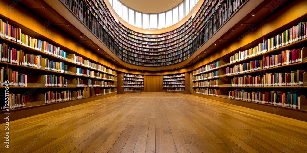 Aufkleber a spacious, modern library filled with rows of colorful books. natural light floods the room. this i