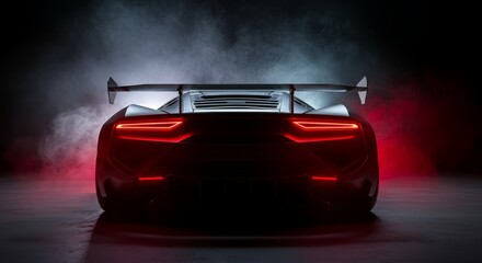 A black car with red lights on the back