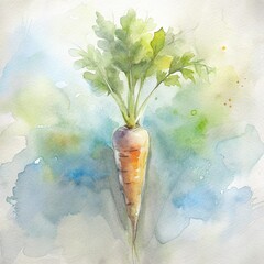 A countryside-inspired watercolor painting of freshly picked carrots