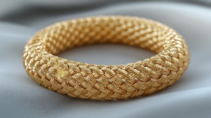 Fototapeta premium Gold woven bracelet on silk, elegant background, jewelry or fashion use