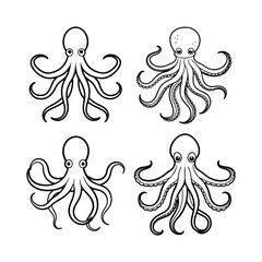 Set of octopus sea animal vector illustration.