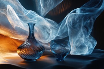 Naklejka premium Elegant glass vases illuminated by soft light creating a tranquil atmosphere