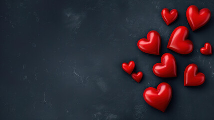 Celebrate love with handmade red hearts on a dark backdrop, perfect for your Valentines Day message.