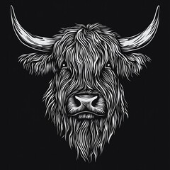 Minimalist Black and White Highland Cow Silhouette - 4K Ultra HD Vector Illustration