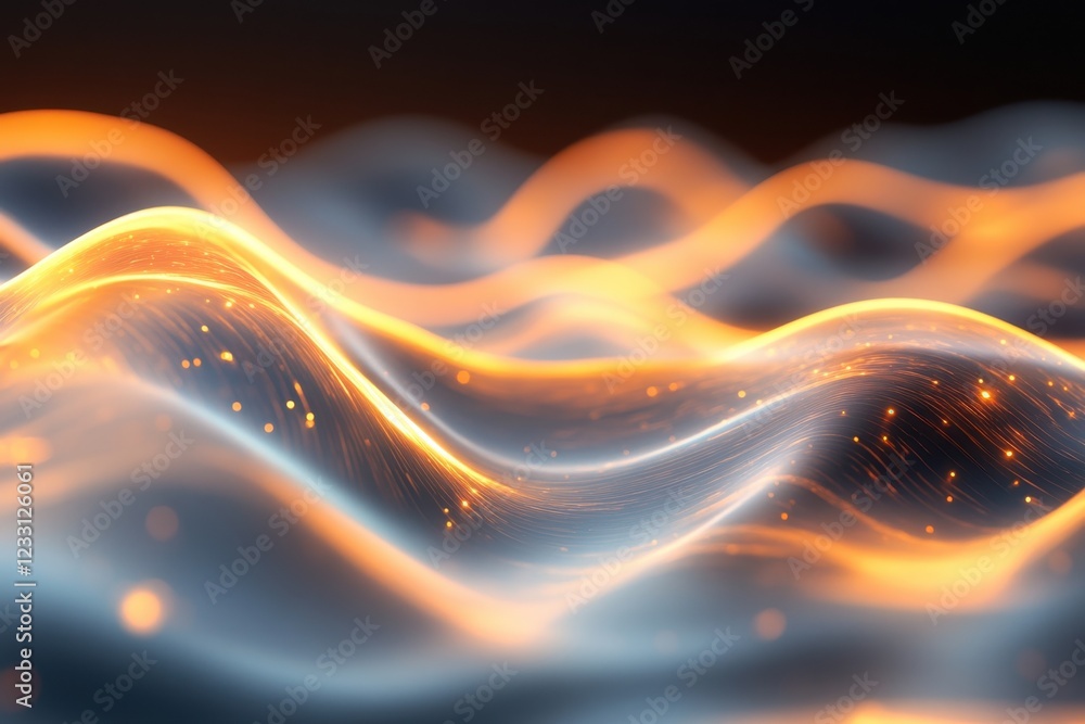 Poster glowing waves of light create a mesmerizing visual experience in a dark setting