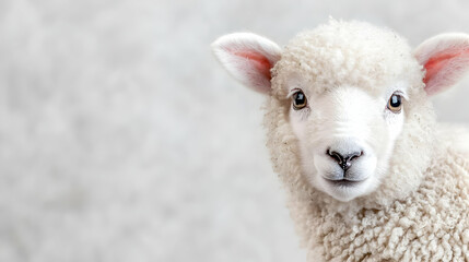 Cute lamb portrait, farm background, spring, Easter