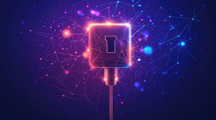 Illustration vector of an electric socket with a plug representing connection and disconnection concepts in a lines triangles and particle style design