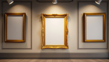 A white-framed mirror with an ornate silver frame is mounted on a gray wall. A4 Frame Mockup