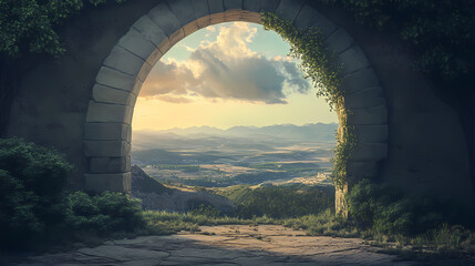 Majestic archway overlooking a vast landscape. Majestic Archway. Illustration