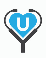 Initial Letter U Medical or Doctor Logo Concept With Stethoscope Symbol