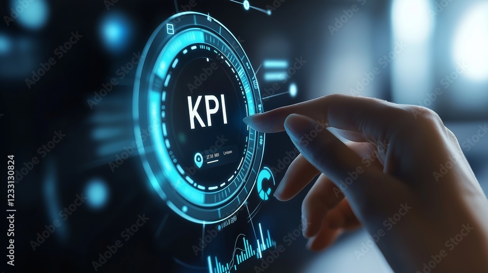 Aufkleber kpi performance analysis holographic interface with futuristic digital design, representing key perf