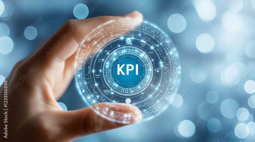 Fototapete KPI performance analysis holographic interface with futuristic digital design, representing key performance indicators, business strategy, analytics, and corporate growth, Generative AI