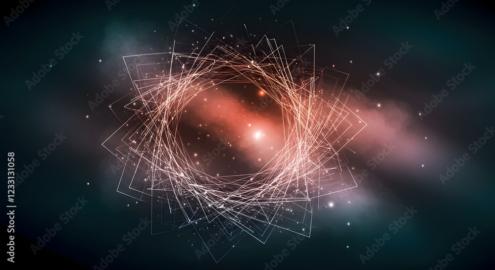 Poster abstract cosmic network design featuring geometric lines and nebula