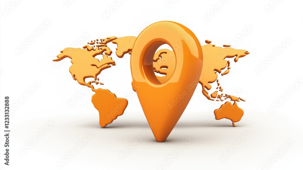 Aufkleber 3d location marker placed on a stylized world map, representing global navigation, tracking, and dig