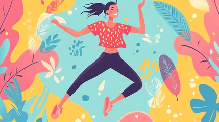 Obraz premium Energetic Dancing Woman Flat Vector Illustration for Design Projects