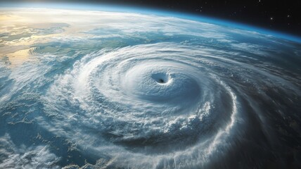 A powerful hurricane swirls over the Earth.